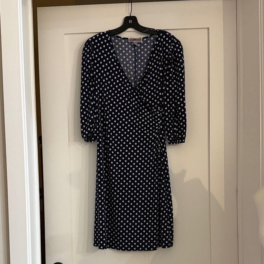 Elegant Navy Polka Dot Long Sleeve Dress